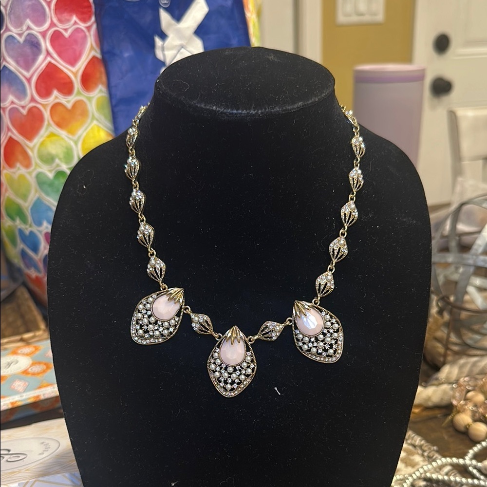 Elegant Gold and Silver Necklace with Pink Accents